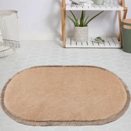 My Evilla Modern Dekoratif Jel Kaymaz Taban Peluş Bej Saçaklı Oval Halı