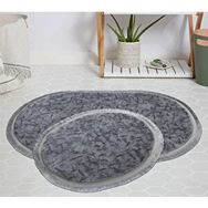 My Evilla Modern Dekoratif Jel Kaymaz Taban Peluş Gri Desenli Saçaklı Oval 60x100 Paspas Takımı