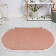 My Evilla Modern Dekoratif Jel Kaymaz Taban Peluş Pembe Saçaklı Oval Halı
