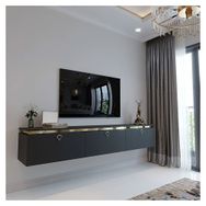 Myniture Home & Living G6117-4 Duvara Monte Gold Üçgen Kulp Antrasit Tv Ünitesi