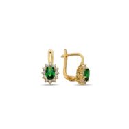 MYOROGOLD 14 Ayar Yeşil Oval Taşlı Altın Küpe