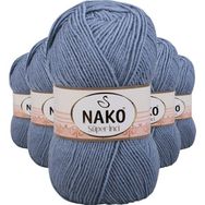 Nako 1986 Süper İnci 5 Adet 100 gr Kot Mavi El Örgü İpi