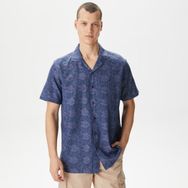 Nautica W45455T Lacivert Classic Fit Kısa Kollu Desenli Erkek Gömlek