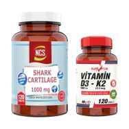 Ncs Shark Cartilage 1000 mg 120 Tablet + Nevfix Vitamin D3 K2 120 Tablet