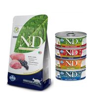 N&D 1.5 kg Tahılsız Kuzu Yaban Mersini Kedi Maması + 4'lü Karışık Konserve