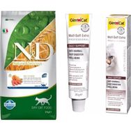 N&D 10 kg Düşük Tahıllı Somonlu Kısırlaştırılmış Kedi Maması + Gimcat 20 gr Malt Soft Extra