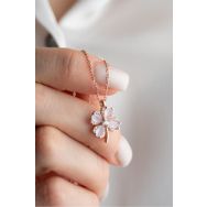 Nereze 925 Ayar Açık Lila Renk Taşlı Dört Yapraklı Şans Yonca Kadın Gümüş Kolye