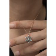 Nereze 925 Ayar Aquamarin Taşlı Çiçek Kadın Gümüş Kolye