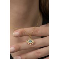 Nereze 925 Ayar Gold Renk Göz Kadın Gümüş Kolye