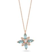 Nereze 925 Ayar Gümüş Aquamarin Taşlı Umut Çiçeği Kolye
