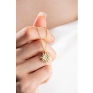 Nereze 925 Ayar Gümüş Gold Zirkon Taşlı Kır Çiçeği Kolye