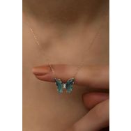 Nereze 925 Ayar Gümüş Mavi Zirkon Taşlı Kelebek Kolye