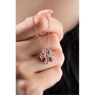 Nereze 925 Ayar Gümüş Mıknatıslı Ayrılabilir Mor Zirkon Taşlı 4 Kalpli Yonca Kolye