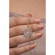 Nereze 925 Ayar Gümüş Rose Kaplama Aquamarin Taşlı Kartanesi Kolye