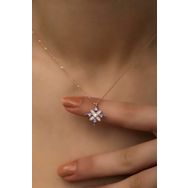 Nereze 925 Ayar Gümüş Rose Mor Zirkon Taşlı Çiçek Kadın Kolye