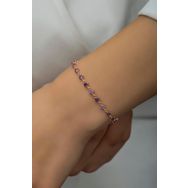 Nereze 925 Ayar Gümüş Rose Sıralı 3 mm Mor Taşlı Bileklik