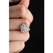 Nereze 925 Ayar Gümüş Zirkon Taşlı Dönen 4 Kalpli Yonca Kolye