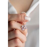 Nereze 925 Ayar Mor Taşlı Dört Yapraklı Şans Yonca Kadın Gümüş Kolye