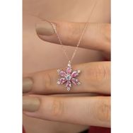 Nereze 925 Ayar Pembe Taşlı Kamelya Çiçeği Kadın Kolye