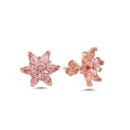 Nereze 925 Ayar Pembe Taşlı Lotus Çiçeği Kadın Gümüş Küpe