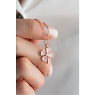 Nereze 925 Ayar Pembe Zirkon Taşlı Dört Yapraklı Şans Yonca Kadın Gümüş Kolye