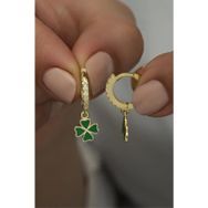 Nereze 925 Ayar Sallantılı Gold Yeşil Yonca Kadın Gümüş Küpe