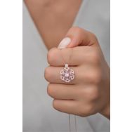 Nereze NRZ99537 Desenli Pembe Taşlı Lotus Çiçeği 925 Ayar Gümüş Kolye