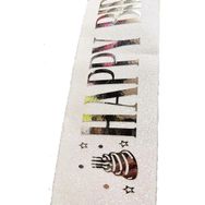 Nessi World 10 cm Genişlik Beyaz Üzeri Gümüş Büyük Happy Birthday Yazılı Simli Işıltılı Kuşak Kemer
