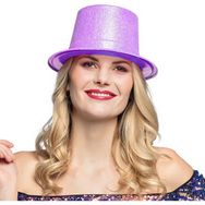 Nessi World 12 cm Floresan Mor Renk Simli Uzun Fötr Melon Şapka