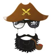 Nessi World 24x25 cm Kahve Renk Şapkalı Siyah Sakallı Pipolu Jack Sparrow Denizci Korsan Gözlüğü