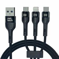 Nettech 100 cm USB to Micro + Lightning + Type-C İp Örgü Şarj ve Data Kablosu