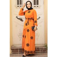 Neva Style 1332T Çiçek Desenli Turuncu Tesettür Elbise