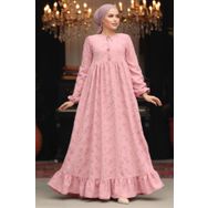 Neva Style 23201PD Güpürlü Pudra Tesettür Elbise