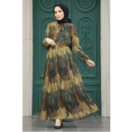 Neva Style 76871HK Haki Desenli Tesettür Elbise