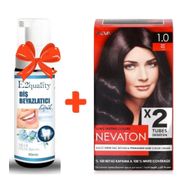 Nevaton Kalıcı Krem Saç Boyası 1.0 Siyah Bir Kutuda 2 Boyama+E2'Quality Diş Beyazlatıcı Köpük