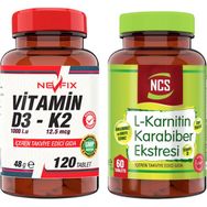 Nevfix Vitamin D3 K2 120 Tablet + Ncs L-Karnitin Karabiber Ekstresi 60 Tablet
