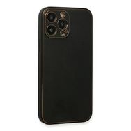 Newface iPhone 13 Pro Max Coco Deri Silikon Kapak Siyah Cep Telefonu Kılıfı