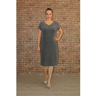 Nidya Moda 4035RG Simli V Yaka Abiye Gri Kadın Elbise