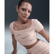 Nike HV2770-667 Sportswear Phoenix Cozy Bouclé Slim Short-Sleeve Cropped Knit Top Pembe Kadın T-Shirt