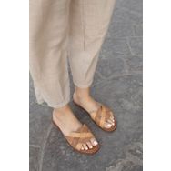 Nilufarr Hazel Camel Hakiki Deri Kadın Terlik