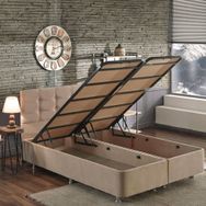 Niron Yatak 160x200 cm Polo Sütlü Kahve Soho Kumaş Çift Kişilik Baza ve Başlık Seti