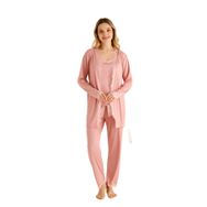 Nisanca Sabahlıklı Dantel Detaylı Pegasus Çeyizlik Pudra Kadın Pijama Takımı