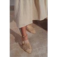 Nişantaşı Shoes Best Bej Örgü Kemer Detay Düz Taban Kadın Terlik