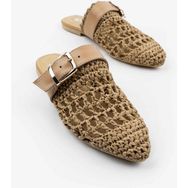 Nişantaşı Shoes Best Taba Örgü Kemer Detay Düz Taban Kadın Terlik