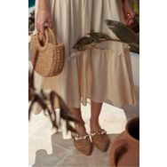 Nişantaşı Shoes Lisa Taba Örgü Deniz Kabuğu Detaylı Kadın Terlik