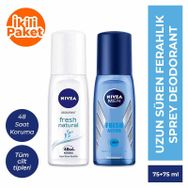 Nivea For Men Fresh Active Pompalı 75 ml Sprey Deodorant ve Fresh Natural Kadın Pompalı 75 ml Sprey Deodorant