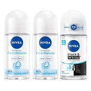 Nivea Fresh Natural 50 ml ve Black White Invisible Pure 50 ml Kadın Roll On Deodorant