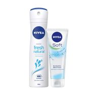 Nivea Fresh Natural Antiperspirant Ter Önleyici Leke Yapmayan Kadın Sprey Deodorant 150 ml + Nemlendirici Krem 75 ml