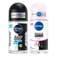 Nivea Men Black White Invisible Fresh 50 ml Erkek Roll On Deodorant ve Black White Invisible Clear 50 ml Kadın Roll On Deodorant