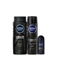 Nivea Men Deep Dimension Clean 500 ml Duş Jeli + Deep Dimension Aktif Karbon 150 ml Sprey Deodorant + Deep Dimension Aktif Karbon 50 ml Roll-on Deodorant